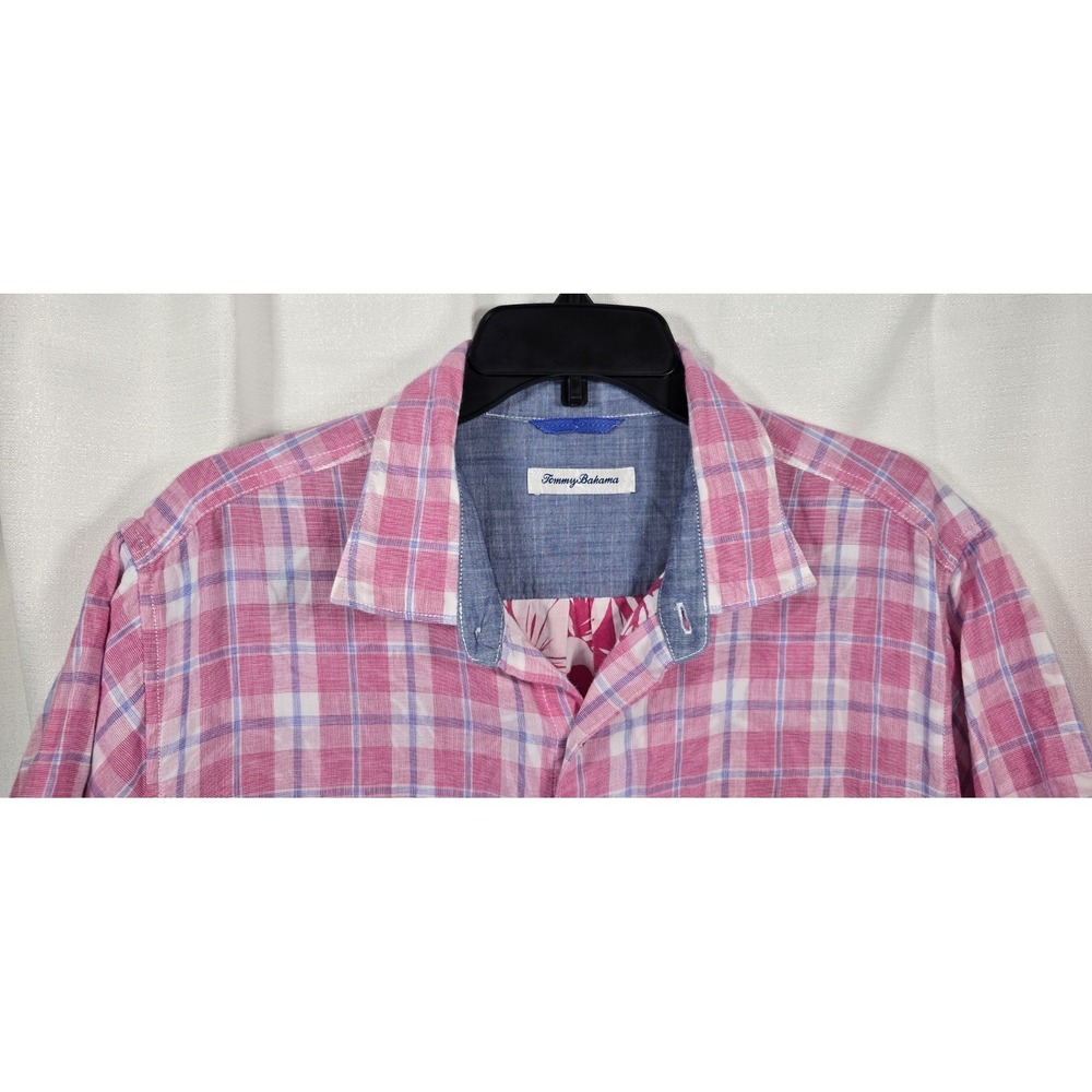Tommy Bahama Mens Short Sleeve Shirt 44R Red, White & Blue‎ Plaid Button Up